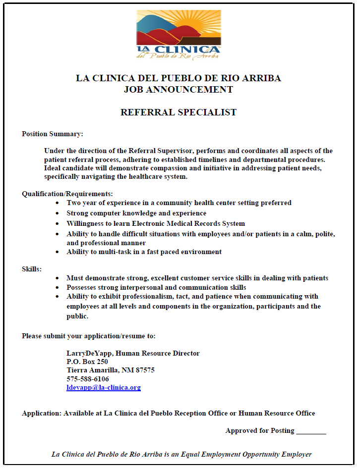 referral specialist job posting april 2025
